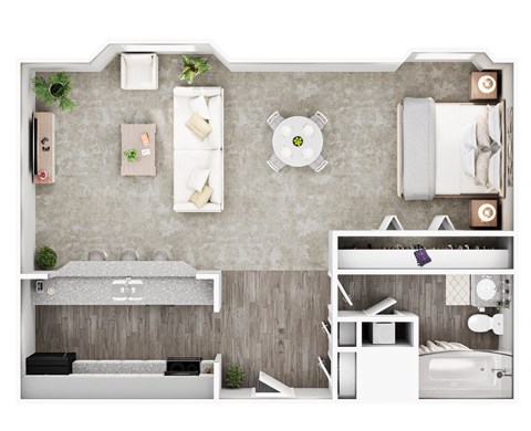 a floor plan of a bedroom with a bathroom and a living room